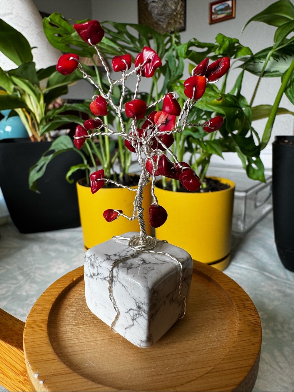 Red Jasper Wire Tree Sculpture on Howlite - Home Accents